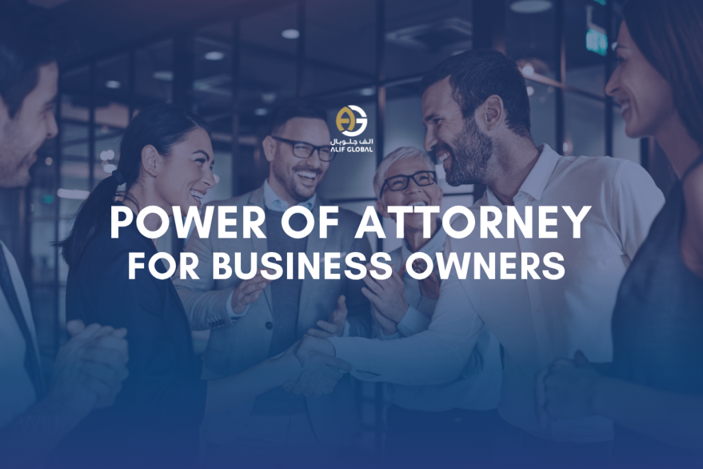 Business professionals shaking hands in an office representing power of attorney services for business owners in the UAE